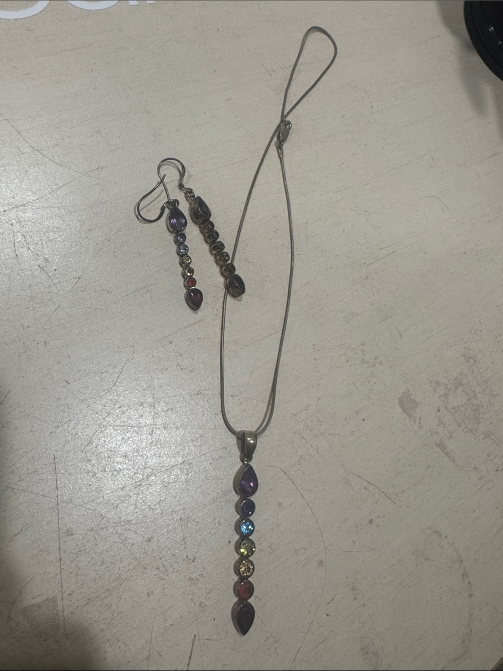 Multicolor chakra Crystal Drop Necklace and Earrings Set - Women Jewelry